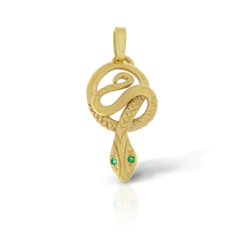 Snake pendant with emaralds